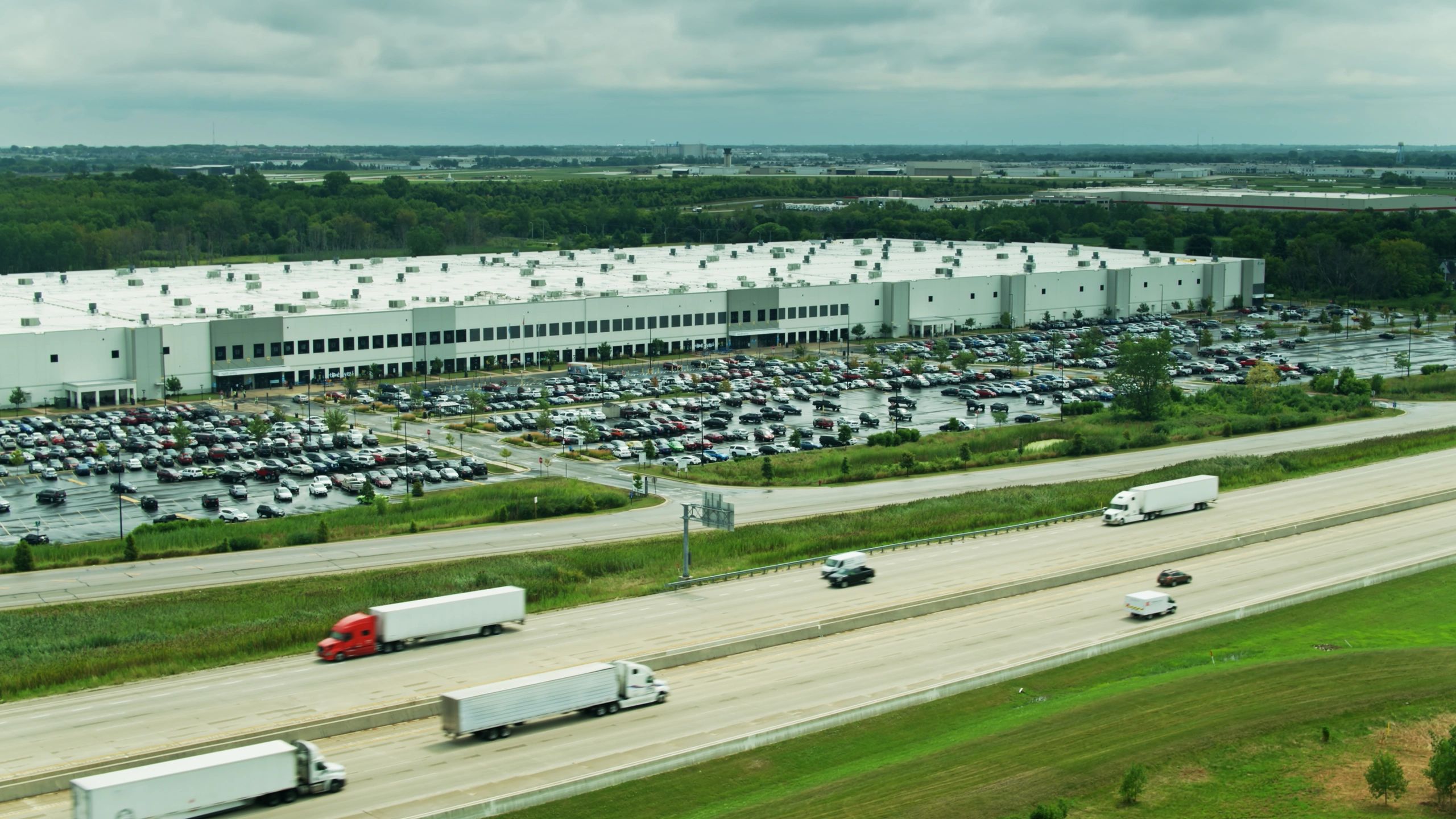 Aerial view of logistics distribution center and highway