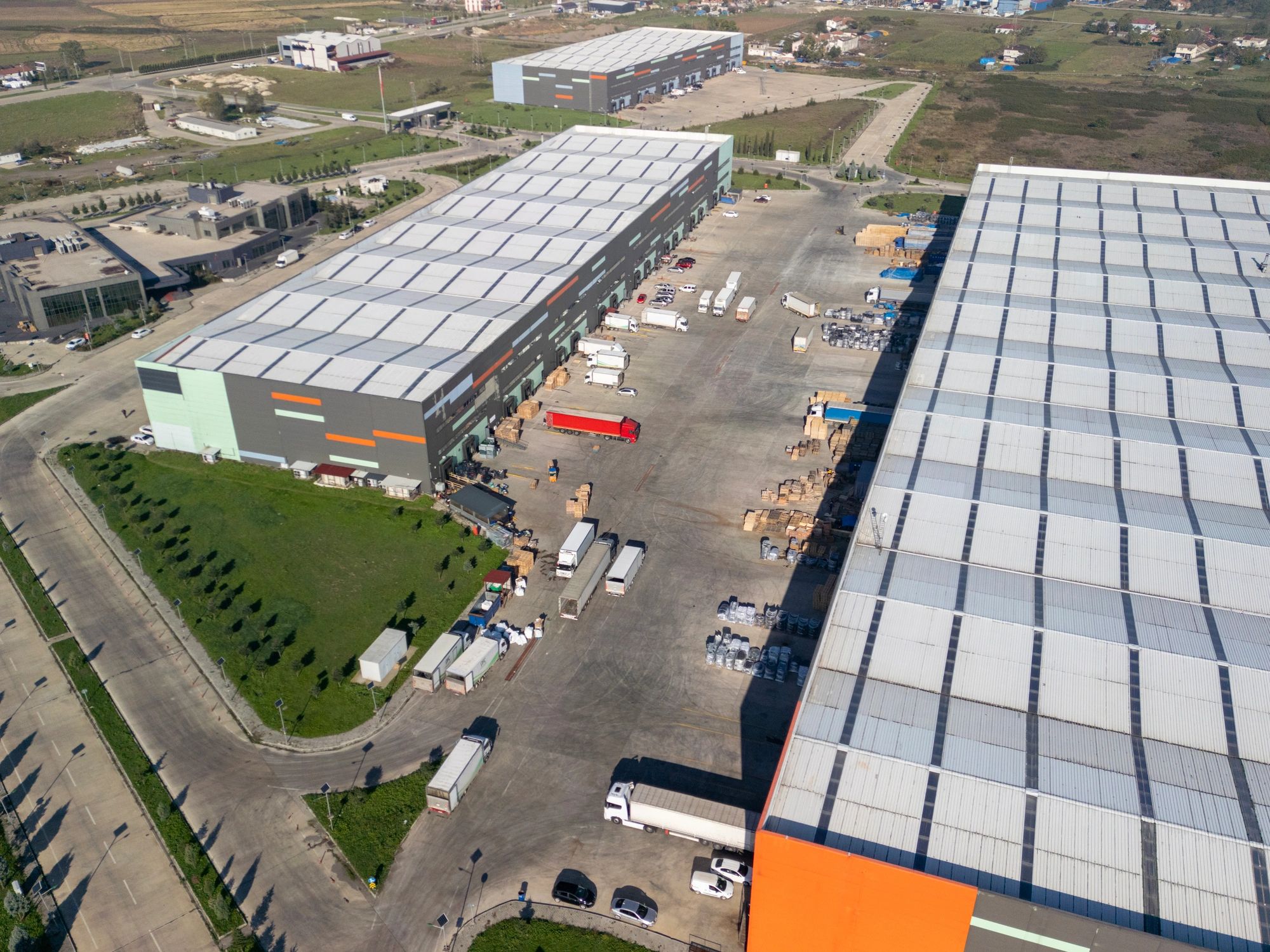 Distribution center with trucks
